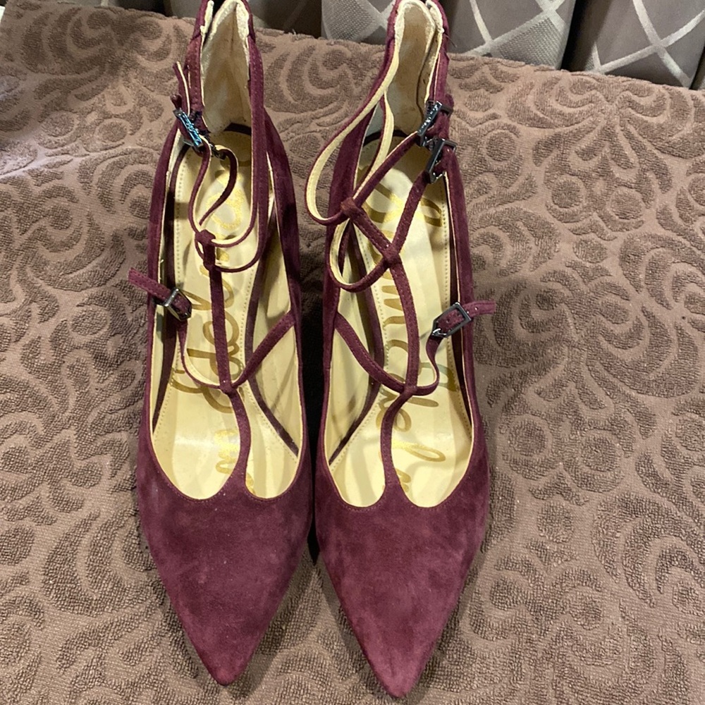 Sam Edelman Burgundy Suede Pointed Toe Lace-Up Heels